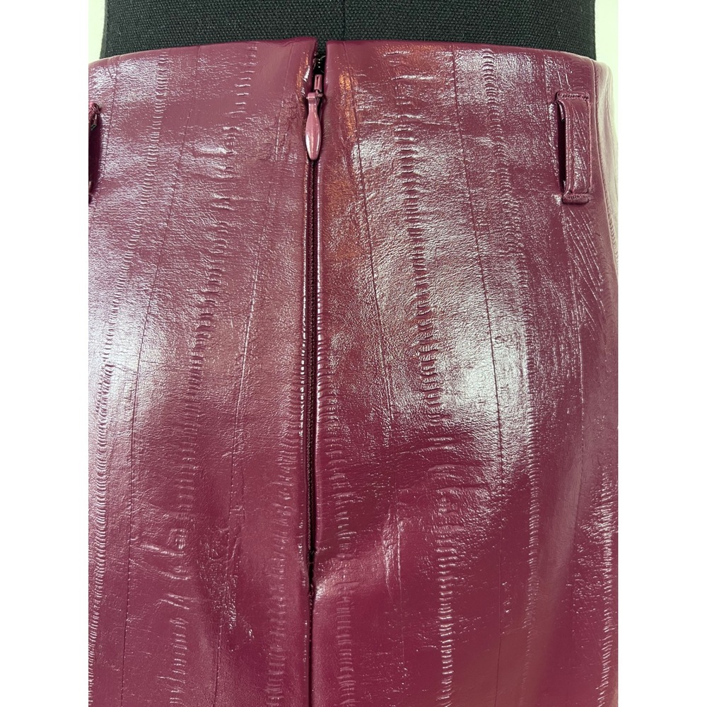 J.Crew Collection Faux Leather Midi Skirt Wine Burgundy Textured Glossy Size 00 - Picture 5 of 8